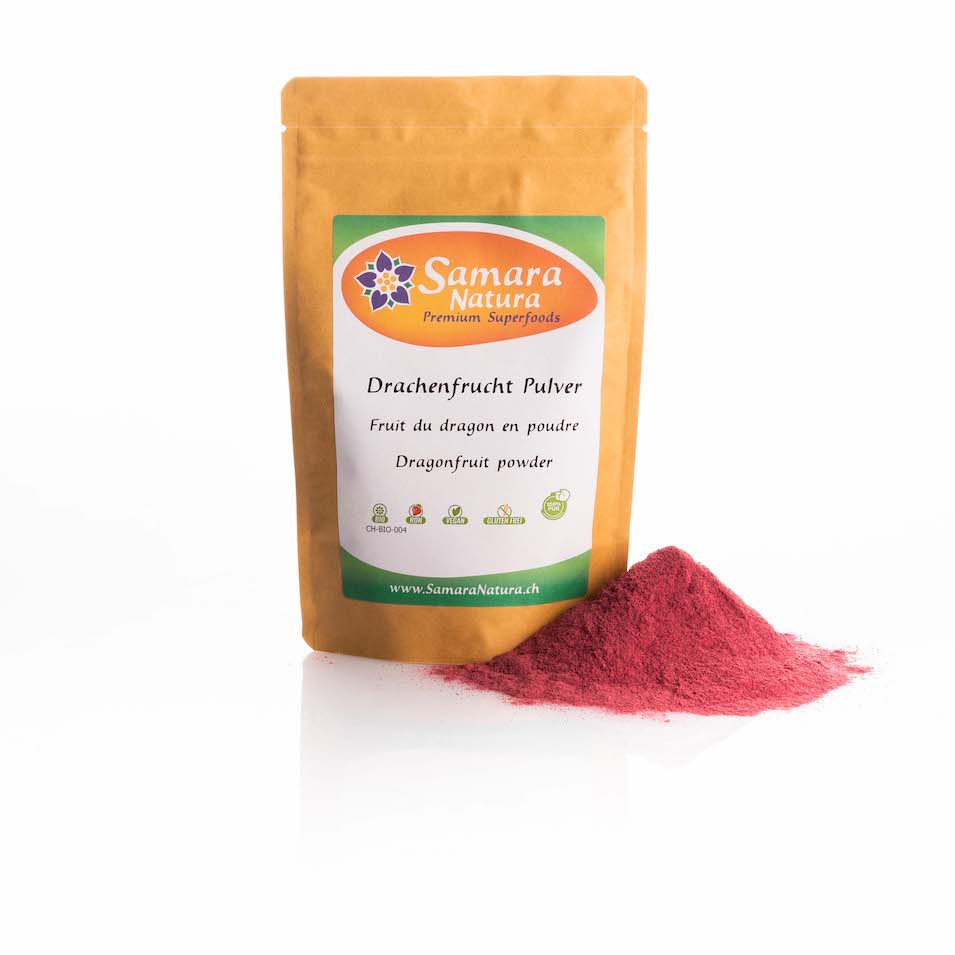 Drachenfruchtpulver-rot-Bio-mit-Beutel Fruit du dragon rouge en poudre Bio avec sac