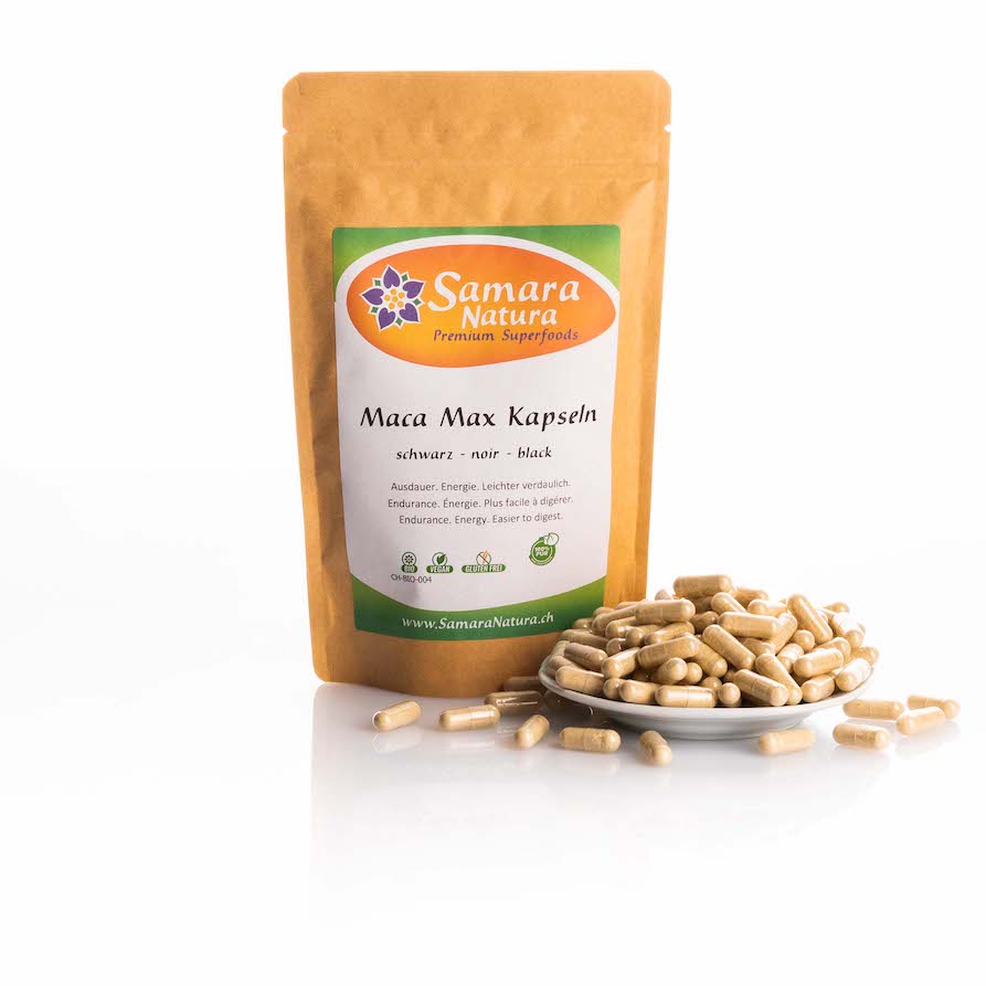 Maca-schwarz-Kapseln-Bio-mit-Beutel Maca schwarz Kapseln Bio mit Beutel